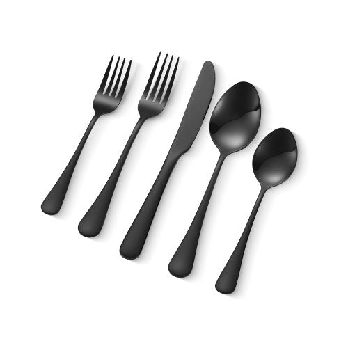 VEVOR 30-Piece Black Silverware Set, Food-Grade Stainless Steel Flatware Utensils for 6, Mirror Finished Cutlery Set, Dishwasher Safe Eating Tableware