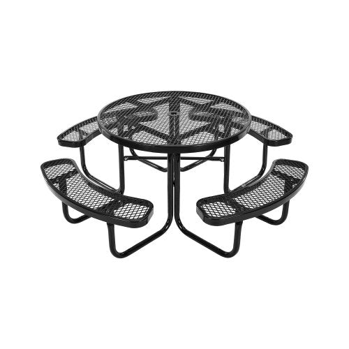 VEVOR Heavy-Duty Picnic Table, Outdoor Furniture Weather Resistant Patio Dining Set, Coated Steel Tables with Umbrella Hole, 46" Round Table and Bench