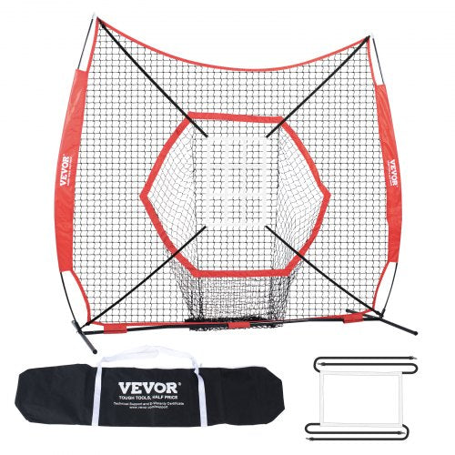 VEVOR 7x7 ft Baseball Softball Practice Net, Portable Baseball Training Net for Hitting Batting Catching Pitching, Backstop Baseball Equipment Trainin