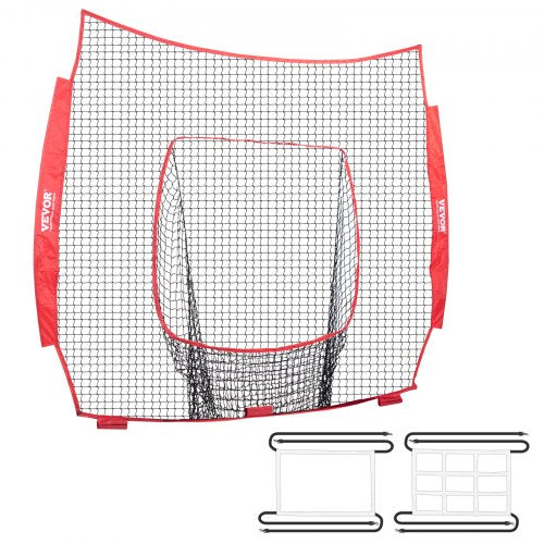 VEVOR 7x7 ft Baseball Softball Practice Net, Portable Baseball Training Net for Hitting Batting Catching Pitching, Backstop Baseball Equipment Trainin