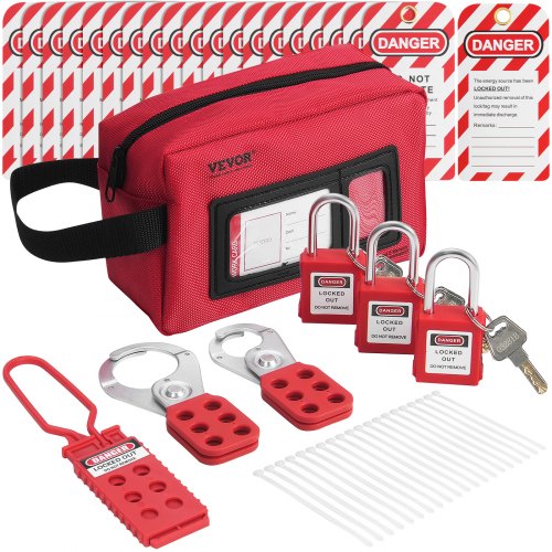 VEVOR Electrical Lockout Tagout Kit, 26 PCS Safety Loto Kit Includes Padlocks, Hasps, Tags, Nylon Ties, and Carrying Bag, Lockout Tagout Safety Tools 