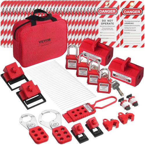 VEVOR Electrical Lockout Tagout Kit, 47 PCS Safety Loto Kit Includes Padlocks, Hasps, Tags, Nylon Ties, Plug Lockouts, Circuit Breaker Lockouts, and C