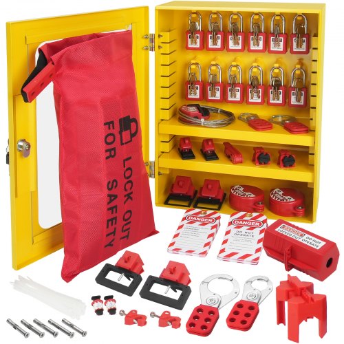 VEVOR Electrical Lockout Tagout Kit, 59 PCS Safety Lockout Tagout Station With Padlocks, Hasps, Tags, Ties, Plug Lockout, Circuit Breaker Lockouts, Va