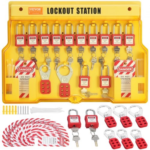VEVOR Electrical Lockout Tagout Kit, 60 PCS Safety Lockout Tagout Station Includes Padlocks, Hasps, Tags, Nylon Ties, Expansion Kit, and Lockout Stati