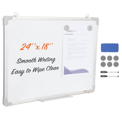 VEVOR Magnetic Whiteboard, 24 x 18 Inches, Dry Erase Board for Wall with Aluminum Frame, White Board Includes 1 Magnetic Erase & 2 Dry Erase Marker & 