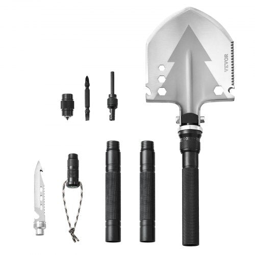 VEVOR Survival Shovel, 11 in 1 Camping Shovel Folding Multitool, Military Grade Portable Compact Tactical Shovel, Multifunction for Off-Roading, Campi