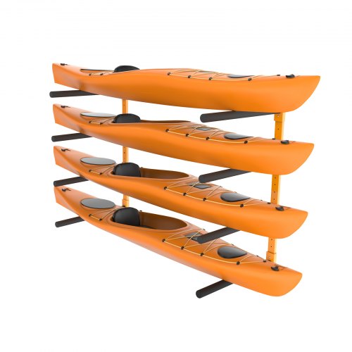 VEVOR Wall Kayak Storage Rack, 4-Capacity Wall Mounted Kayak Holders for Kayak Canoe Paddle Board, Kayak Storage Hooks with Adjustable Padded Arms, 40
