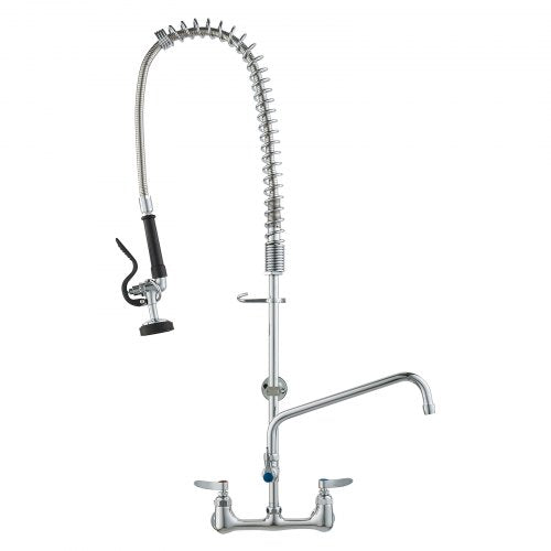 VEVOR Commercial Faucet with Pre-Rinse Sprayer, 36" (91.4 cm) Height, 8" (20.3 cm) Center, 12" (30.5 cm) Swing Spout, Wall Mount Kitchen Sink Faucet,
