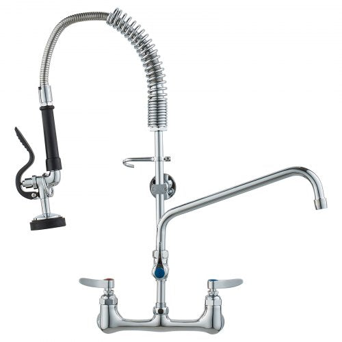VEVOR Commercial Faucet with Pre-Rinse Sprayer, 25" (63.5 cm) Height, 8" (20.3 cm) Center, 12" (30.5 cm) Swing Spout, Wall Mount Kitchen Sink Faucet,
