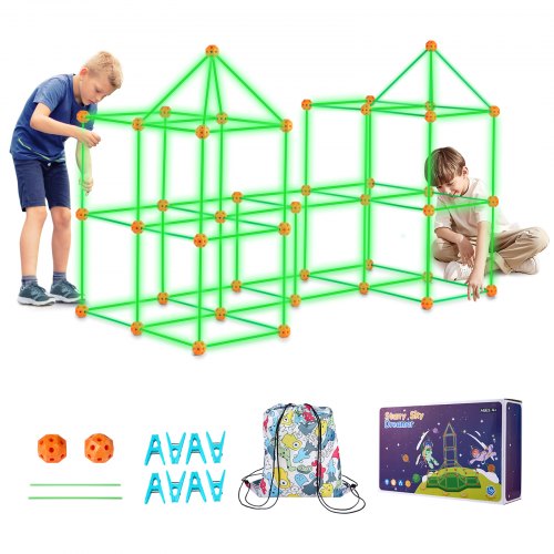 VEVOR Fort Building Kit for Kids, 140PCS Glow in The Dark STEM Building Toys, Educational Gift for 4 5 6 7 8+ Year Old Boys & Girls Indoor Outdoor Pla