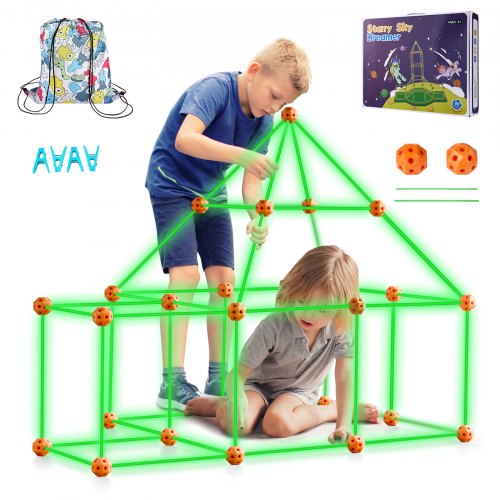 VEVOR Fort Building Kit for Kids, 85PCS Glow in The Dark STEM Building Toys, Educational Gift for 4 5 6 7 8+ Year Old Boys & Girls, Indoor Outdoor Pla