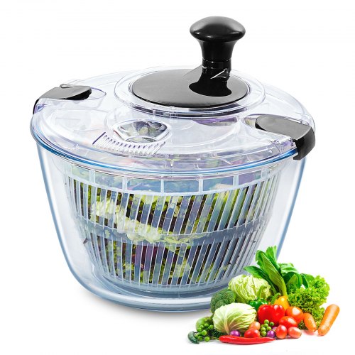 VEVOR Glass Salad Spinner, 4.75Qt, One-handed Easy Press Large Vegetable Dryer Washer, Lettuce Cleaner and Dryer with High Borosilicate Glass Bowl Lid