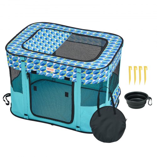 VEVOR Foldable Pet Playpen, 32'' x 24'' x 22'' Portable Dog Playpen, Crate Kennel for Puppy, Dog, Cat, Waterproof 600D Oxford Cloth, Removable Zipper,