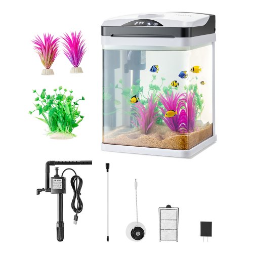VEVOR Fish Tank Aquarium, 2 Gallon LED Square Ultra-Clear Glass Tank Temperature Monitoring Adjustable 7 Color Lighting, Self Cleaning System Fishbowl