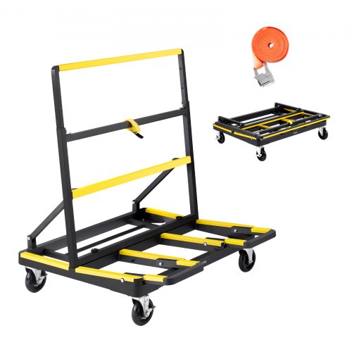 VEVOR Drywall Cart Dolly, 1800 lbs Load Capacity, Steel Panel Dolly with 4 Swivel Casters & Expandable Deck, Foldable Panel Truck Cart with Tie-Down S