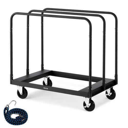 VEVOR Drywall Cart Dolly, 1800 lbs Load Capacity, Steel Panel Truck Cart with 5 inch Swivel Casters, Lumber Drywall Dolly with with Tie-Down Strap & 3