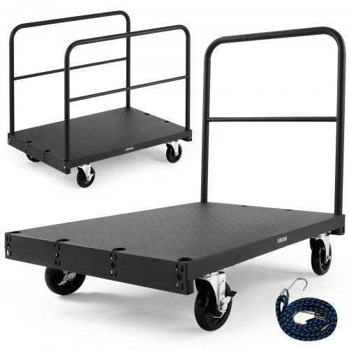 VEVOR Drywall Cart Dolly, 816 kg Load Capacity, 2-in-1 Steel Panel Truck Cart with 12.5 mm Swivel Casters, 91.4 x 61 cm Platform Truck with 3 Side Han