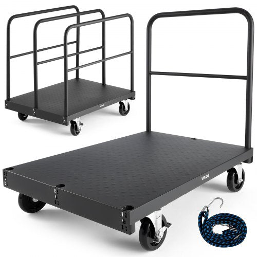 VEVOR Drywall Cart Dolly, 1800 lbs Load Capacity, 2-in-1 Steel Panel Truck Cart with 5 inch Swivel Casters, 36 x 24 inch Platform Truck with 4 Side Ha