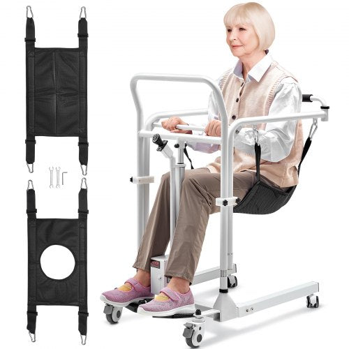 VEVOR Electric Patient Lift Transfer Chair, Quick-Folding Patient Lift Wheelchair with Adjustable Height, Bedside Commode Toilet Chair with Wheels & 2