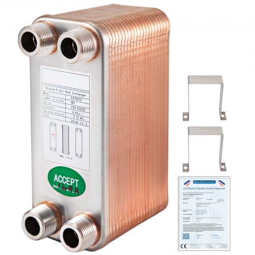 VEVOR Heat Exchanger 3\"x7.5\" 40 Plates Brazed Plate Heat Exchanger 316L 3-4\" MPT Heat Exchanger B3-12A Beer Wort Chiller for Hydronic Heating