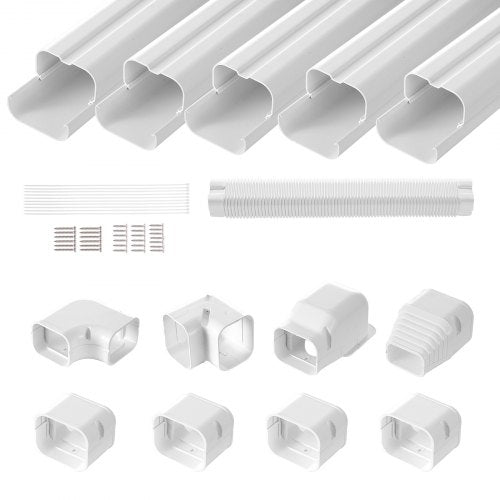 VEVOR Mini Split Line Set Cover 76.2mm W 3110mm L, PVC Decorative Pipe Line Cover For Air Conditioner with 5 Straight Ducts & Full Components Easy to