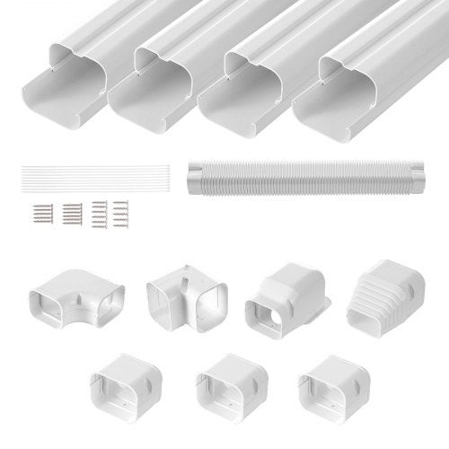 VEVOR Mini Split Line Set Cover 3-inch W 15.8Ft L, PVC Decorative Pipe Line Cover For Air Conditioner with 4 Straight Ducts & Full Components Easy to