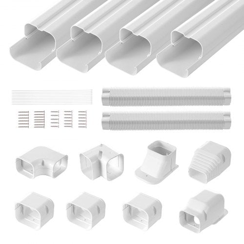 VEVOR Mini Split Line Set Cover 76.2mm W 5350mm L, PVC Decorative Pipe Line Cover For Air Conditioner with 4 Straight Ducts & Full Components Easy to