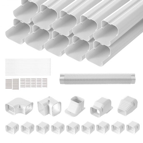 VEVOR Mini Split Line Set Cover 76.2mm W 5400mm L, PVC Decorative Pipe Line Cover For Air Conditioner with 10 Straight Ducts & Full Components Easy to