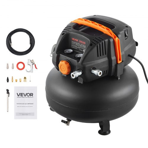 VEVOR 6 Gallon Air Compressor, 1.7HP 2.3CFM@90PSI Portable Pancake Air Compressor & 150PSI Max Pressure, 12-Piece Accessory Kit with 50FT Air Hose for
