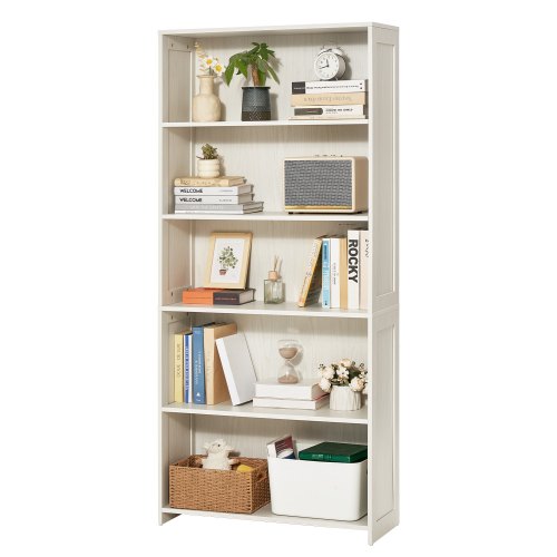 VEVOR 5 Tiers Wide Bookshelf, 173.5 cm Wooden Open Bookcase with Display Storage Organizer Shelf, Freestanding Tall Display Floor Bookcase Bookshelf f
