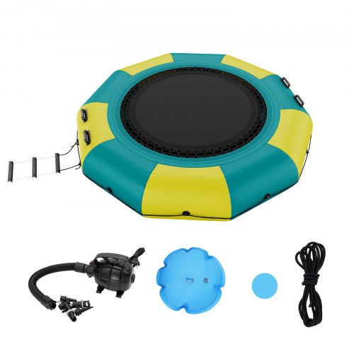 VEVOR Inflatable Water Bouncer, 10ft Recreational Water Trampoline, Portable Bounce Swim Platform with 3-Step Ladder & Electric Air Pump, Kids Adults