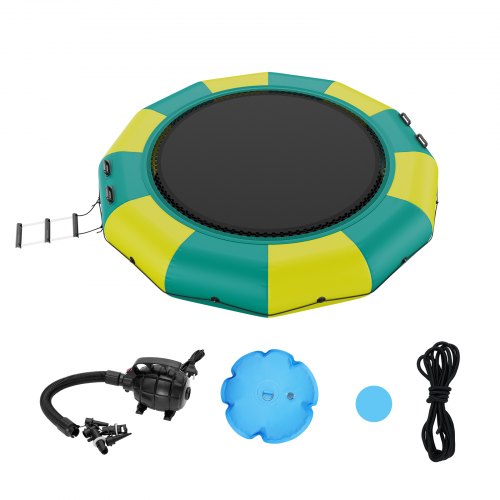 VEVOR Inflatable Water Bouncer, 12ft Recreational Water Trampoline, Portable Bounce Swim Platform with 3-Step Ladder & Electric Air Pump, Kids Adults
