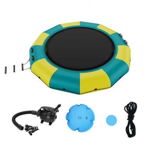 VEVOR Inflatable Water Bouncer, 13ft Recreational Water Trampoline, Portable Bounce Swim Platform with 3-Step Ladder & Electric Air Pump, Kids Adults