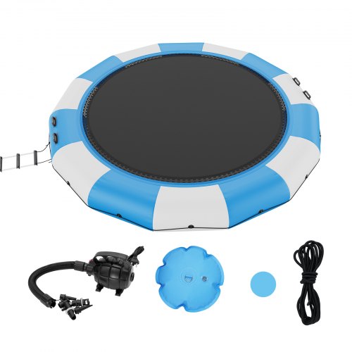 VEVOR Inflatable Water Bouncer, 15ft Recreational Water Trampoline, Portable Bounce Swim Platform with 3-Step Ladder & Electric Air Pump, Kids Adults
