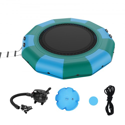 VEVOR Inflatable Water Bouncer, 12ft Recreational Water Trampoline, Portable Bounce Swim Platform with 3-Step Ladder & Electric Air Pump, Kids Adults
