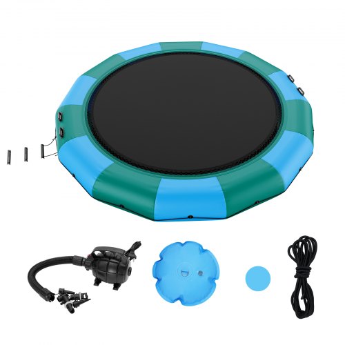 VEVOR Inflatable Water Bouncer, 15ft Recreational Water Trampoline, Portable Bounce Swim Platform with 3-Step Ladder & Electric Air Pump, Kids Adults
