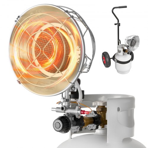 VEVOR Propane Tank Top Heater with Portable Trolley, 15000 BTU Rapid Heating 180-Degree Infrared Radiant Tank Top Gas Heater for 20-40lb Propane Tanks