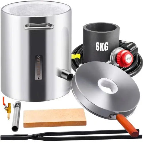 VEVOR Propane Melting Furnace Kit, 6KG Large Capacity Foundry Home Kilns, Blacksmithing Forge w/Crucible & Tongs Kiln, Stainless Steel Smelter, For Me Matron Inn