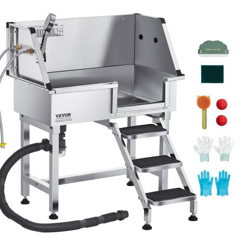 VEVOR 34 Inch Stainless Steel Dog Washing Station, Pet Grooming Tub with Hot & Cold Faucet, Showerhead, Home Wash Sink,, Fits Small Cats and Dogs, Non