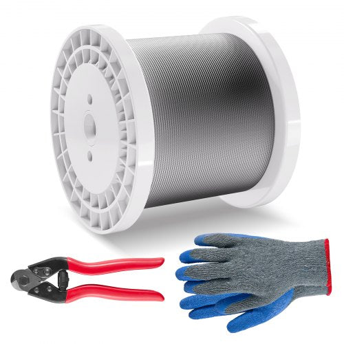 VEVOR Wire Rope Kit, 3.18 mm 305 m 316 Stainless Steel Cable with Cutter and Gloves, 7.1KN Breaking Strength, 7x7 Strands Construction Marine Aircraft