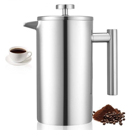 VEVOR French Press Coffee Maker, 34 Ounce 1 Liter Stainless Steel Coffee Press Tea Maker with Filter, Large Double Wall Insulated French Presses Cold