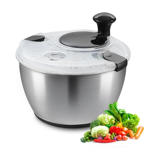VEVOR Stainless Steel Salad Spinner, 4.75Qt, One-handed Easy Press Large Vegetable Dryer Washer, Lettuce Cleaner and Dryer with 304 Stainless Steel Bo