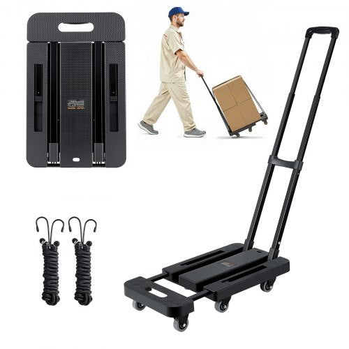 VEVOR Folding Hand Truck, 500 lbs Load Capacity, Collapsible Luggage Cart with 6 Wheels, 2 Elastic Ropes & Expandable Base, Utility Dolly Platform Car
