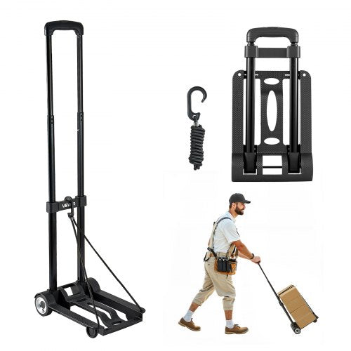 VEVOR Folding Hand Truck, 110 lbs Load Capacity, Collapsible Luggage Cart with 2 Wheels & 1 Elastic Rope, Utility Dolly Platform Cart for Airport Trav