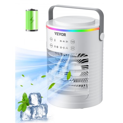 VEVOR Portable Air Conditioner, 4-in-1 Evaporative Air Cooler, 3-Speed Mini Air Conditioner with Smart Timer, 600ml Water Tank, 7-Color Light, Persona