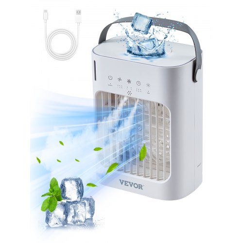 VEVOR Portable Air Conditioner, 4-in-1 Evaporative Air Cooler, 3-Speed Mini Air Conditioner with 0-7H Smart Timer, 700ml Water Tank, 7-Color Light, Pe
