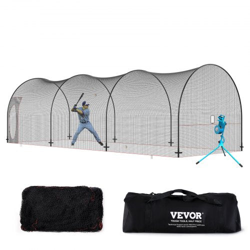 VEVOR Baseball Batting Cage, Softball and Baseball Batting Cage Net and Frame, Practice Portable Cage Net with Carry Bag, Heavy Duty Enclosed Pitching