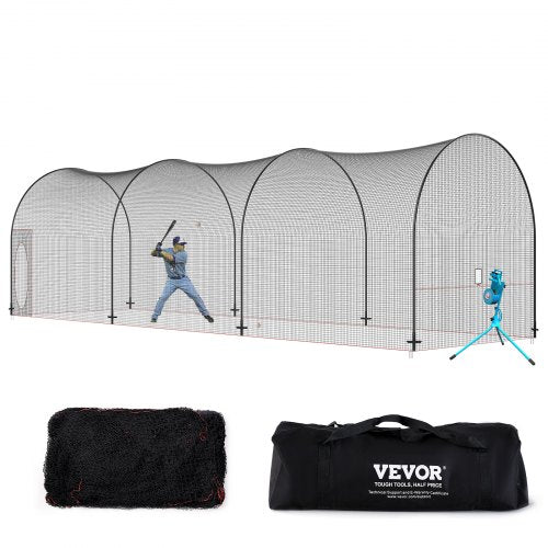 VEVOR Baseball Batting Cage, Softball and Baseball Batting Cage Net and Frame, Practice Portable Cage Net with Carry Bag, Heavy Duty Enclosed Pitching