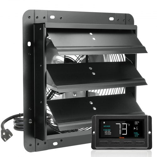 VEVOR Shutter Exhaust Fan, 305 mm with Temperature Humidity Controller, EC-motor, 904 CFM, Variable Speed Adjustable Wall Mount Attic Fan, Ventilation