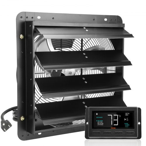 VEVOR Shutter Exhaust Fan, 406 mm with Temperature Humidity Controller, EC-motor, 1747 CFM, Variable Speed Adjustable Wall Mount Attic Fan, Ventilatio